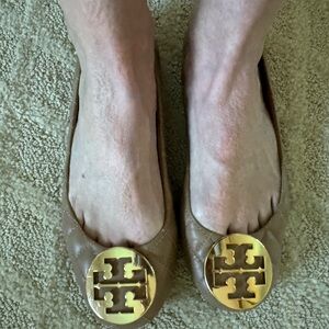 Tory Burch Brown REVA Flats with Gold Logo